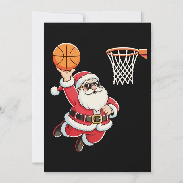 Convite Papai Noel Arremessando uma Bola de Basquete Natal (Frente)