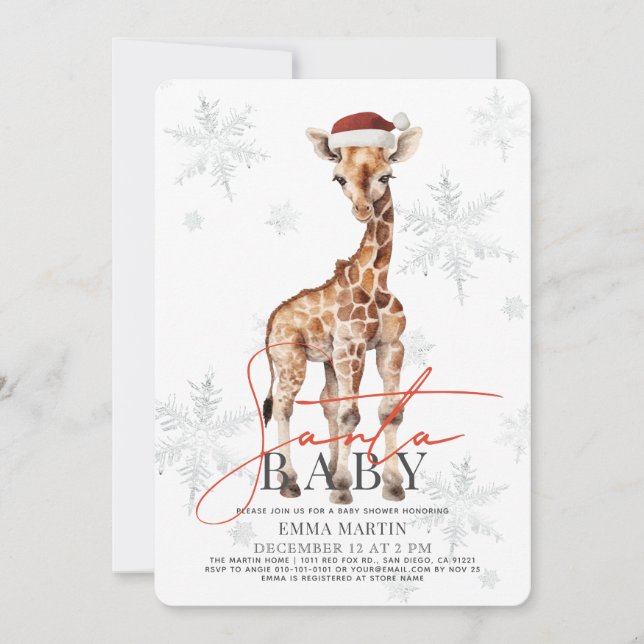 Convite Papai noel Baby Giraffe Snowflakes Chá de fraldas (Frente)