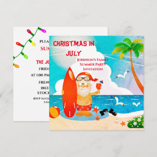 Convite Papai Noel Bonito Festa de Natal em Julho no Verão