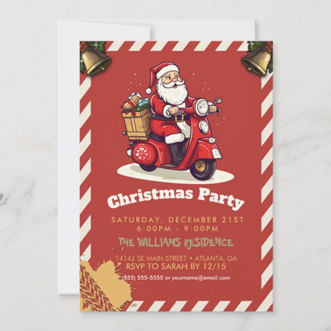 Convite Papai Noel cavalgando um patinete (Frente)