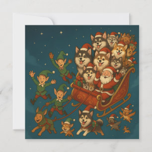 Convite Papai Noel com cachorrinhos alegres e elfos!