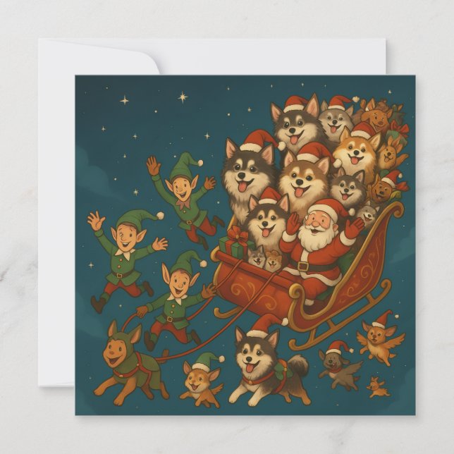 Convite Papai Noel com cachorrinhos alegres e elfos! (Frente)