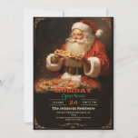 Convite Papai Noel comendo pizza<br><div class="desc">natal santa claus yummy,  almoço almoçar no xmas,  presente no inverno,  deliciosa comida,  pizza de férias,  retro art christmas,  santa claus</div>