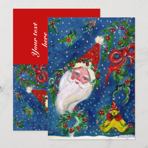 Convite PAPAI NOEL, COROAS de HOLLYBERRY, azul vermelho da