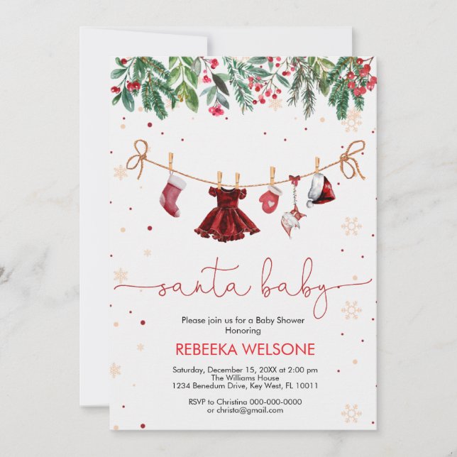 Convite Papai noel de bebê chá de fraldas de natal (Frente)