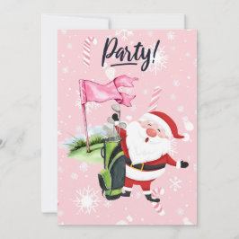 Convite Papai Noel de golfe golfista em fundo rosa