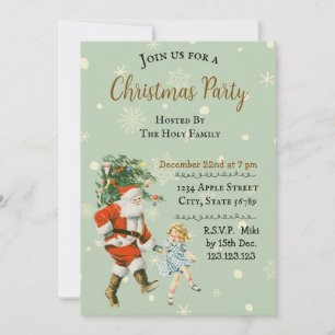 Convite Papai Noel de Natal de Férias Vintage Personalizad