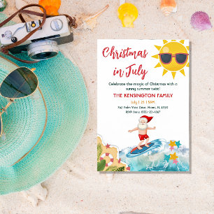 Convite Papai Noel de Verão Natal na Praia Tropical em Jul