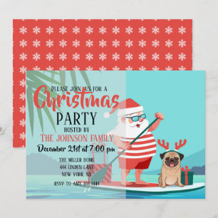 Convite Papai Noel e o Pug dele no surfboard