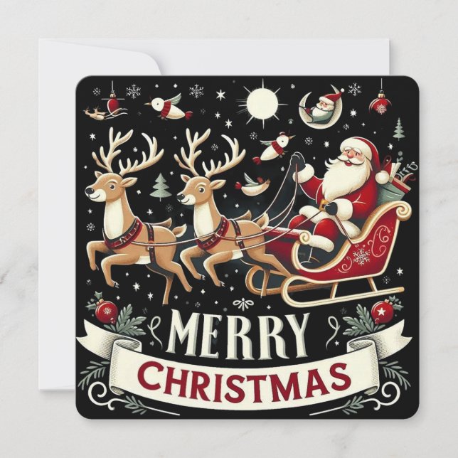 Convite Papai Noel e Rena Antigos Natal Estrelado (Frente)