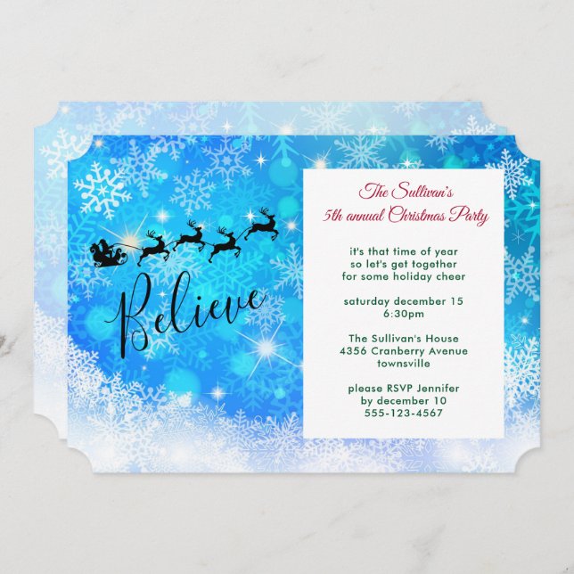 Convite Papai Noel e sua Reindeer Voadora (Frente/Verso)