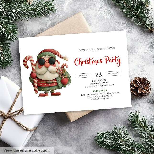 Convite Papai Noel Engraçado Clássico Imprimível Vermelho  (Funny Santa Classic Printable Red Green Party Invite

)