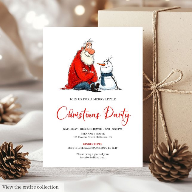 Convite Papai Noel Excêntrico Aquarela Festa de Natal (Cute Quirky Santa Claus Watercolor Christmas Invite)