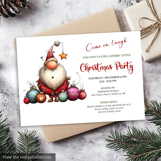 Convite Papai Noel Extravagante Vermelho Verde Festa  (Playful Quirky Santa Classic Red Green Party Invite)