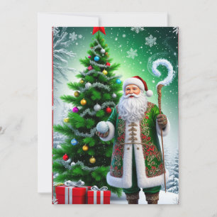 Convite Papai Noel Festivo ao Lado da Árvore Decorada