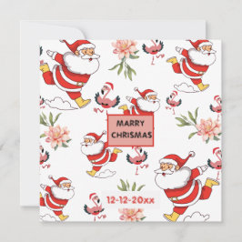 Convite Papai Noel Festivo, Flamingo e Padrão Floral Rosa