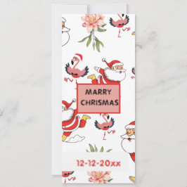 Convite Papai Noel Festivo, Flamingo e Padrão Floral Rosa