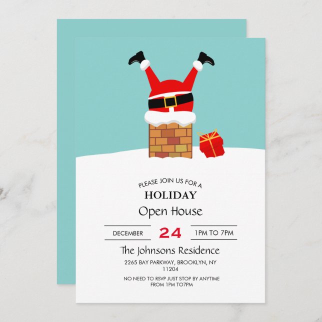 Convite Papai Noel ficou preso na chaminé no telhado (Frente/Verso)