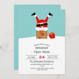 Convite Papai Noel ficou preso na chaminé no telhado