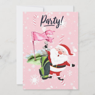Convite Papai Noel golfista de golfe em fundo rosa