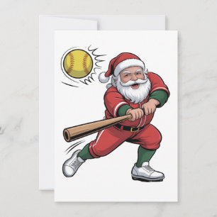 Convite Papai Noel Jogando Softbol Natal Jogador Esporte