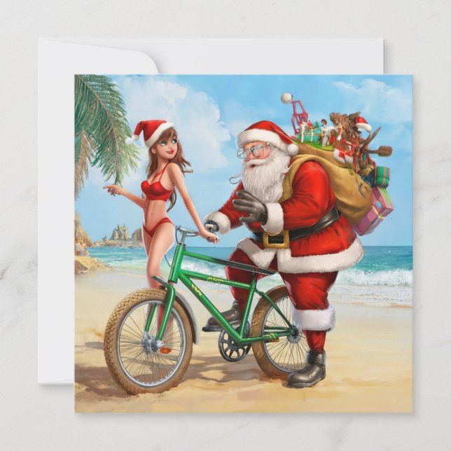 Convite Papai Noel na praia, Feliz Natal! (Frente)