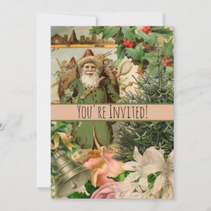 Convite Papai Noel Natal Antiquado Bela Arte