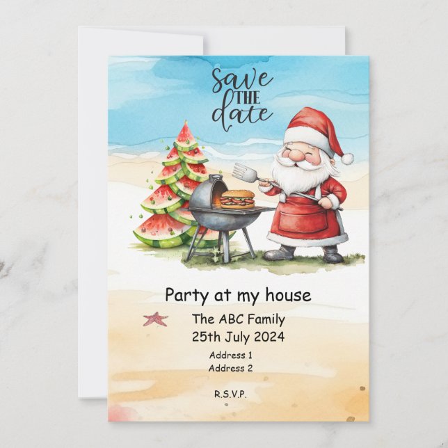 Convite Papai Noel  Natal de Verão em Julho (Frente)