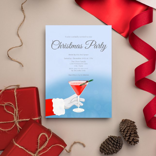 Convite Papai Noel Oferecendo Martini Em Festa de Natal (Sip into the spirit! Unleash the festivities with our Christmas Martini Glass invite and download.)