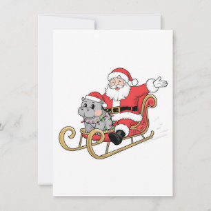 Convite Papai Noel pilotando trenó com um hipopótamo bebê