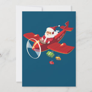 Convite Papai Noel Piloto Voando Avião Presente de Natal