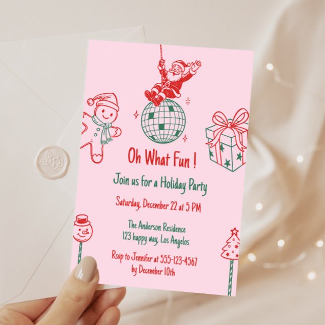 Convite Papai Noel Retro “Que Diversão” Festa de Natal  (Criador carregado)