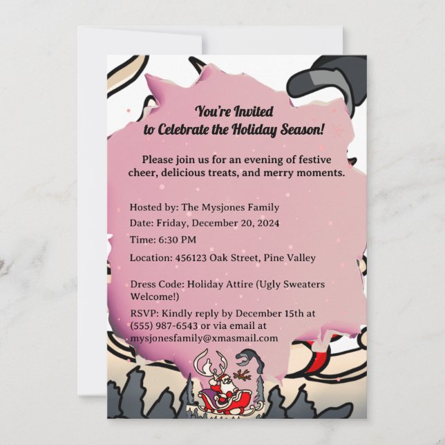 Convite Papai Noel Rústico no Trenó com Lanterna (Frente)