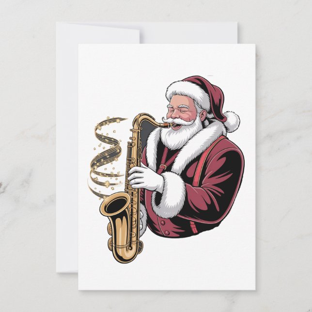 Convite Papai Noel Tocando Saxofone Músico de Natal Saxofo (Frente)