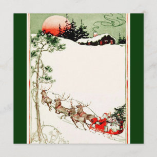 Convite Papai noel trenó e rena do vintage na neve