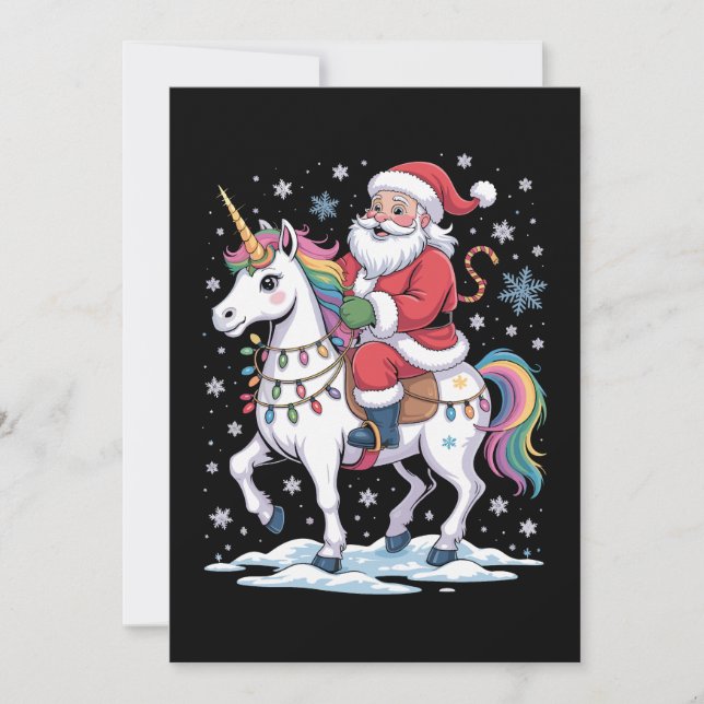Convite Papai Noel Unicórnio Natal Arco-íris Luzes Natal (Frente)