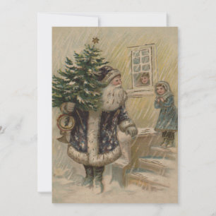 Convite Papai Noel Vintage Árvore de Natal na Neve