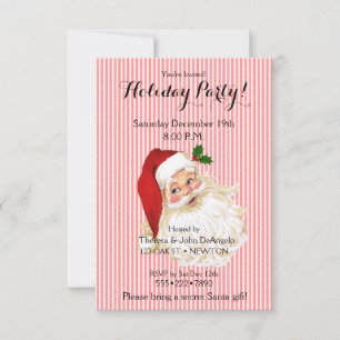 Convite Papai Noel Vintage Clássico Faixa Vermelha e Branc