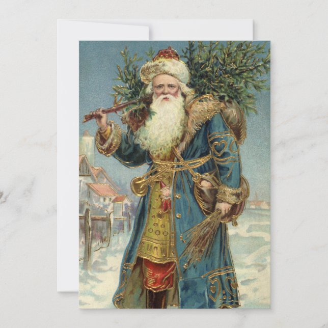 Convite Papai Noel Vitoriano Antigo com Árvore de Natal (Frente)