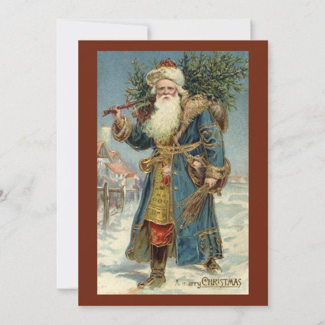 Convite Papai Noel Vitoriano Antigo com Árvore de Natal (Frente)