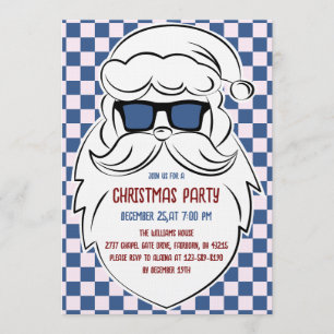Convite Papai Noel Xadrez Azul e Rosa Retrô Natal