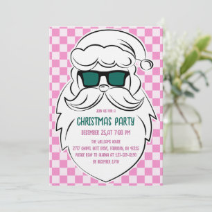 Convite Papai Noel Xadrez Rosa Groovy Retrô Natal
