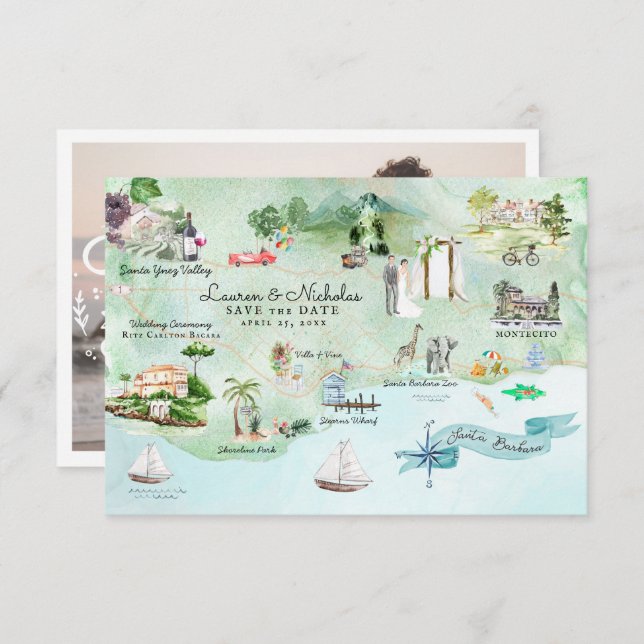 Convite Papais noeis Barbara | Mapa Itinerário de Casament (Frente/Verso)