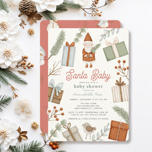 Convite Papais noeis Bebê Boxes Holidy Girl Chá de fraldas