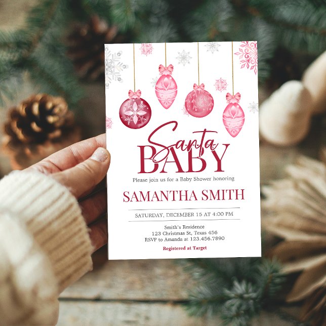 Convite Papais noeis Bebê Chá de fraldas de Natal (Santa Baby Christmas Baby Shower Invitation)
