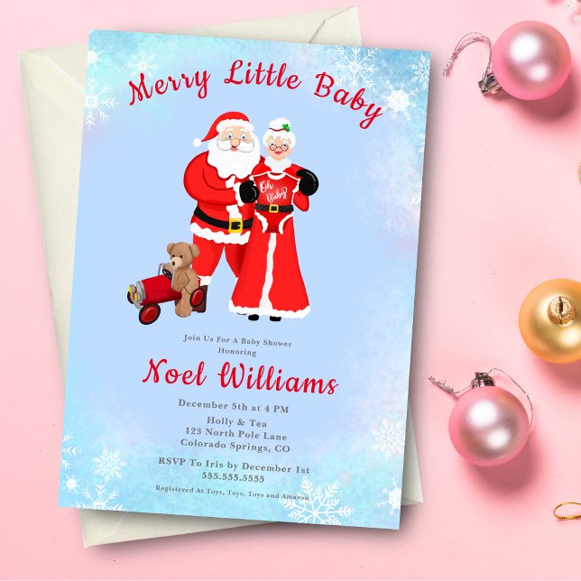 Convite Papais noeis Bebês e Chá de fraldas da Sra. Claus (Amplify the joy of your baby shower with Santa & Mrs. Claus-themed invitations, sparking delight.)
