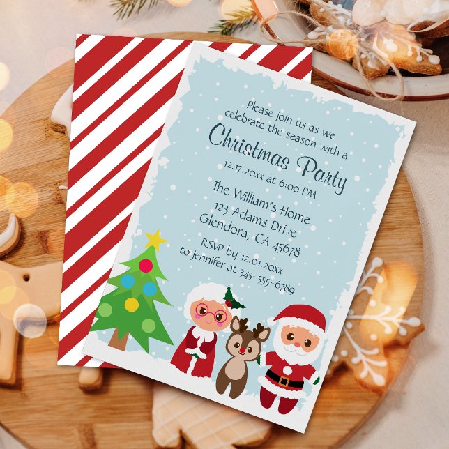 Convite Papais noeis bonitos | Reindeer | Festa de Natal d (Invite your guests with our cute Christmas party invitations featuring Santa, Mrs. Claus & reindeer!)