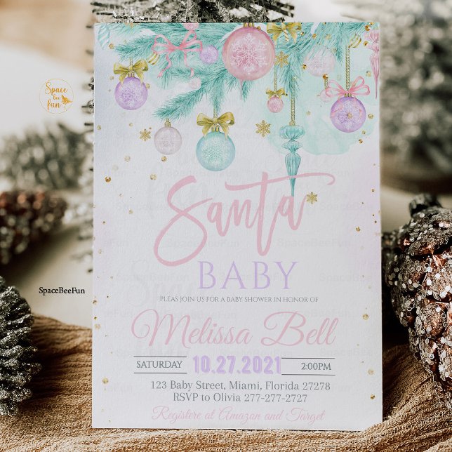 Convite Papais noeis Chá de fraldas (Santa Baby Baby Shower,invitation,baby shower invitation, gift tag, holiday baby shower, Christmas b)
