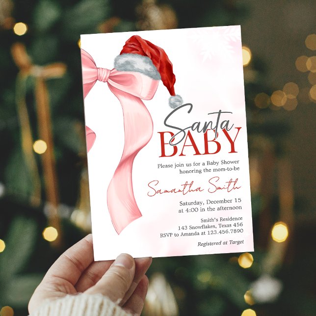 Convite Papais noeis Chá de fraldas de inverno (Santa Baby Coquette Christmas Winter Baby Shower Invitation)