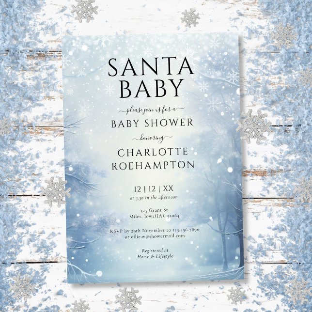 Convite Papais noeis Chá de fraldas de inverno (Santa Baby Winter Christmas Baby Shower Invitation)